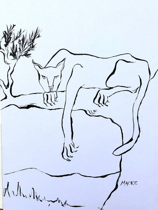 Cougar on a Branch #2 - ink on heavy board